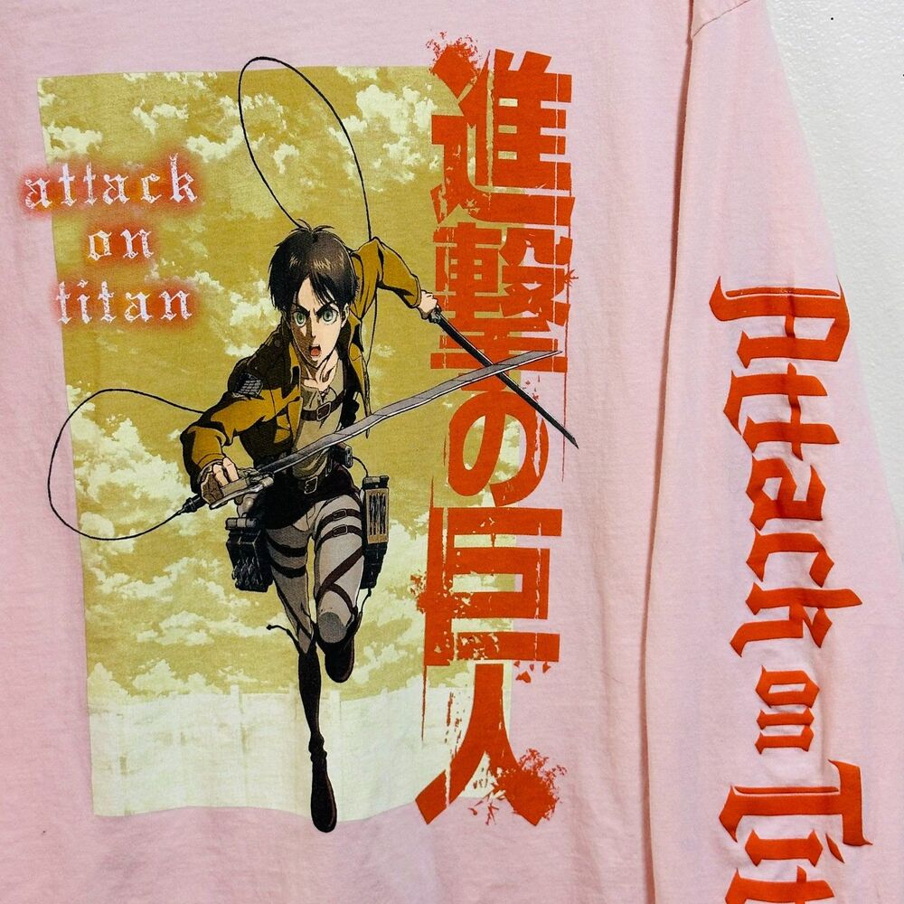 Attack on Titan Season 3 Men's Graphic Tee Big and Tall Size 2X Long Sleeve Pink